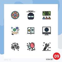 Pack of 9 Modern Filledline Flat Colors Signs and Symbols for Web Print Media such as guide optimize vehicles seo development Editable Vector Design Elements