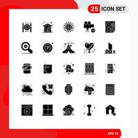 Pack of 25 Modern Solid Glyphs Signs and Symbols for Web Print Media such as document video sunflower movie film Editable Vector Design Elements