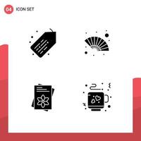 Set of 4 Vector Solid Glyphs on Grid for tag flower fan wind coffee Editable Vector Design Elements