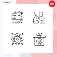 User Interface Pack of 4 Basic Filledline Flat Colors of display atom printing lungs molecule Editable Vector Design Elements