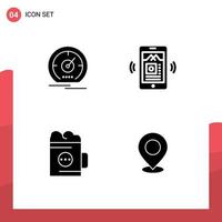 Universal Icon Symbols Group of 4 Modern Solid Glyphs of gauge beer speed app drink Editable Vector Design Elements