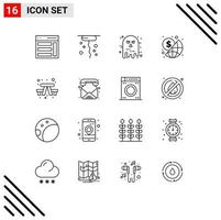 Group of 16 Modern Outlines Set for bench investment avatar global scary Editable Vector Design Elements