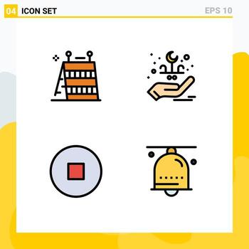 4 User Interface Filledline Flat Color Pack of modern Signs and Symbols of barrier stop tools hand bell Editable Vector Design Elements