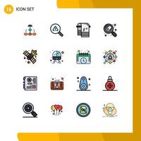 Mobile Interface Flat Color Filled Line Set of 16 Pictograms of pan cooking search wiping dry Editable Creative Vector Design Elements