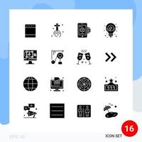 Modern Set of 16 Solid Glyphs Pictograph of computer seo solution business seo setting Editable Vector Design Elements
