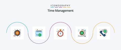 paquete de iconos de 5 planos de gestión del tiempo que incluye la duración. proceso de tiempo. reloj de bolsillo. rutina. Tiempo del ciclo vector