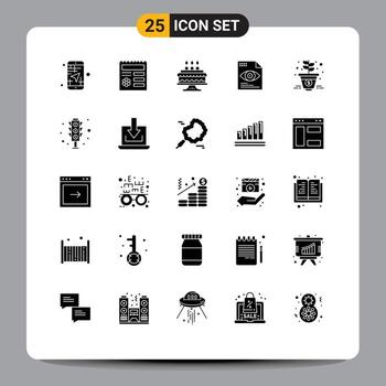 25 User Interface Solid Glyph Pack of modern Signs and Symbols of growth computing document eye file Editable Vector Design Elements