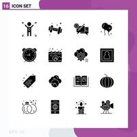 Set of 16 Commercial Solid Glyphs pack for time clock communication nature bloon Editable Vector Design Elements