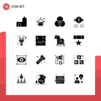 Mobile Interface Solid Glyph Set of 16 Pictograms of flash marketing fashion dollar design Editable Vector Design Elements