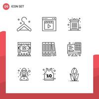 Pack of 9 creative Outlines of computer folder dustbin file ad Editable Vector Design Elements