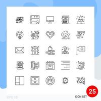 Modern Set of 25 Lines Pictograph of event celebration monitor web stats data Editable Vector Design Elements