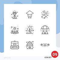 Set of 9 Vector Outlines on Grid for leaf profile day candidates wedding Editable Vector Design Elements