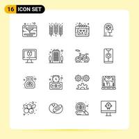 Modern Set of 16 Outlines Pictograph of computer head calendar focus arrow Editable Vector Design Elements