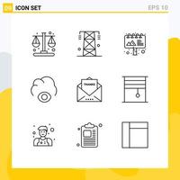 Group of 9 Outlines Signs and Symbols for message envelope tower god cloud Editable Vector Design Elements