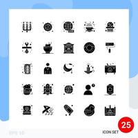 Pictogram Set of 25 Simple Solid Glyphs of basket net basket ball live hot coffee Editable Vector Design Elements