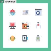 Mobile Interface Flat Color Set of 9 Pictograms of achievement technology browser poster test Editable Vector Design Elements
