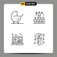 Mobile Interface Line Set of 4 Pictograms of baby analysis pram star computer Editable Vector Design Elements