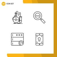 paquete de 4 modernos signos y símbolos de colores planos de línea rellena para medios de impresión web, como análisis de bases de datos, código de investigación, servidor de búsqueda, elementos de diseño de vectores editables