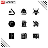 Set of 9 Vector Solid Glyphs on Grid for phone call biohazard app multimedia Editable Vector Design Elements