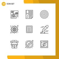 Universal Icon Symbols Group of 9 Modern Outlines of baking worldwide report global network user Editable Vector Design Elements