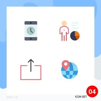 Set of 4 Modern UI Icons Symbols Signs for cellphone person phone data output Editable Vector Design Elements