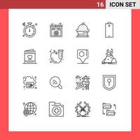 Pack of 16 creative Outlines of card energy dessert electricity battery Editable Vector Design Elements