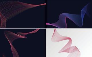 Set of 4 geometric wave pattern background Abstract waving line vector