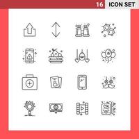 Outline Pack of 16 Universal Symbols of message interaction explore error science Editable Vector Design Elements