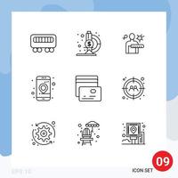 9 Universal Outlines Set for Web and Mobile Applications man money health check card location Editable Vector Design Elements