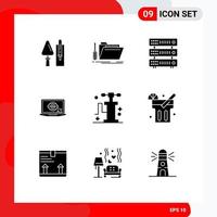 9 Universal Solid Glyph Signs Symbols of presentation monitor resource laptop server Editable Vector Design Elements