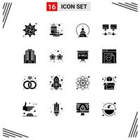 Universal Icon Symbols Group of 16 Modern Solid Glyphs of corporation building concentration server computer Editable Vector Design Elements