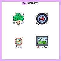 4 Universal Filledline Flat Color Signs Symbols of broccoli arrow vegetable next button frame Editable Vector Design Elements