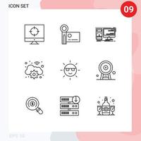 Editable Vector Line Pack of 9 Simple Outlines of digital gear video camera cloud workstation Editable Vector Design Elements