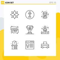 Pack of 9 Modern Outlines Signs and Symbols for Web Print Media such as cup award medicine message communication Editable Vector Design Elements