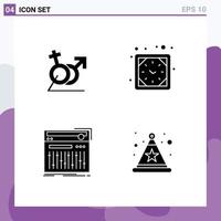 Set of 4 Commercial Solid Glyphs pack for men control gander timer midi Editable Vector Design Elements