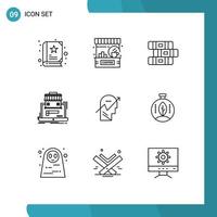 Stock Vector Icon Pack of 9 Line Signs and Symbols for chart online market education data marketplace Editable Vector Design Elements