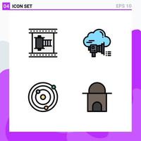 Filledline Flat Color Pack of 4 Universal Symbols of cinema announcement movie reel marketing galaxy Editable Vector Design Elements