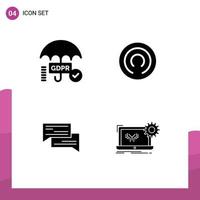 Mobile Interface Solid Glyph Set of 4 Pictograms of gdpr bubbles secure cloak conversation Editable Vector Design Elements