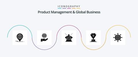 gestión de productos y paquete de iconos de glifo 5 de negocios globales que incluye negocios. negocio. negocio. taza. providencia vector
