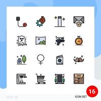 paquete de 16 signos y símbolos modernos de líneas rellenas de color plano para medios de impresión web, como el asistente de mensajes de configuración de sincronización facial, elementos de diseño de vectores creativos editables
