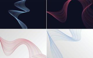 Set of 4 geometric wave pattern background Abstract waving line vector