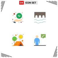 Set of 4 Commercial Flat Icons pack for clock river time cross camping Editable Vector Design Elements