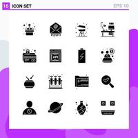 Pictogram Set of 16 Simple Solid Glyphs of card protection designer cooking computer designer Editable Vector Design Elements