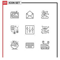 Mobile Interface Outline Set of 9 Pictograms of basic calculator farm business account Editable Vector Design Elements