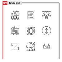 Outline Pack of 9 Universal Symbols of telephone communication task drawing solution Editable Vector Design Elements