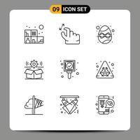 Modern Set of 9 Outlines and symbols such as mark setting easter gear cog Editable Vector Design Elements