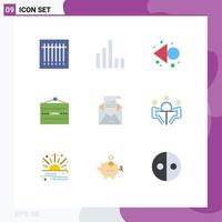 Flat Color Pack of 9 Universal Symbols of invitation envelope rewind email restaurant Editable Vector Design Elements