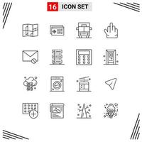 Set of 16 Modern UI Icons Symbols Signs for spam message vehicles mail high five Editable Vector Design Elements