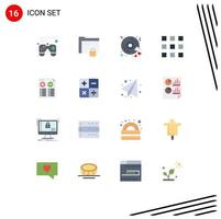 Modern Set of 16 Flat Colors and symbols such as minus music disk document grid Editable Pack of Creative Vector Design Elements