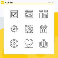 Set of 9 Commercial Outlines pack for strategy people advertising management premium Editable Vector Design Elements